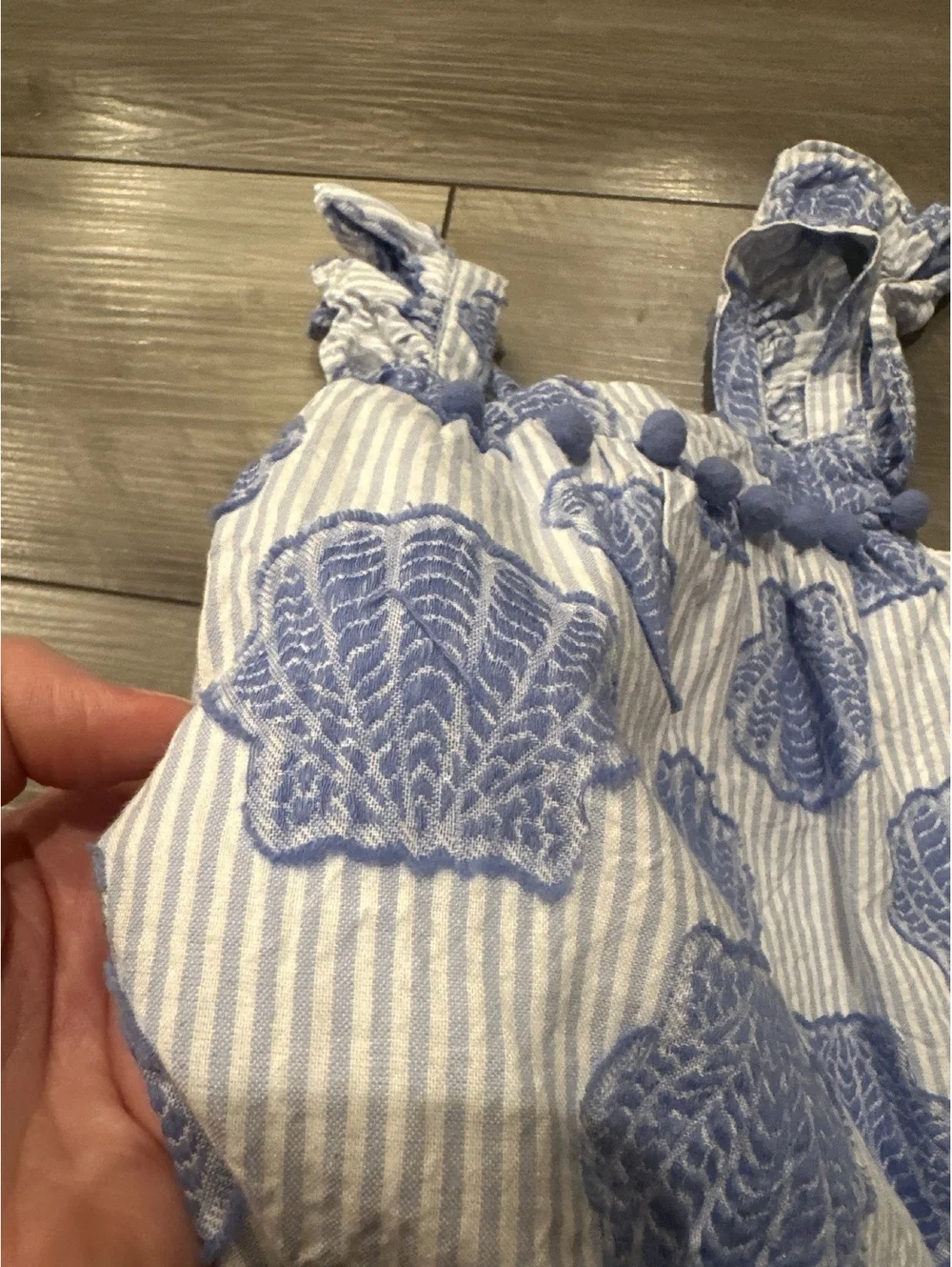 Happily Grey Kids Seashell Striped Cotton Embroidered Puff-ball Toddler Blouse